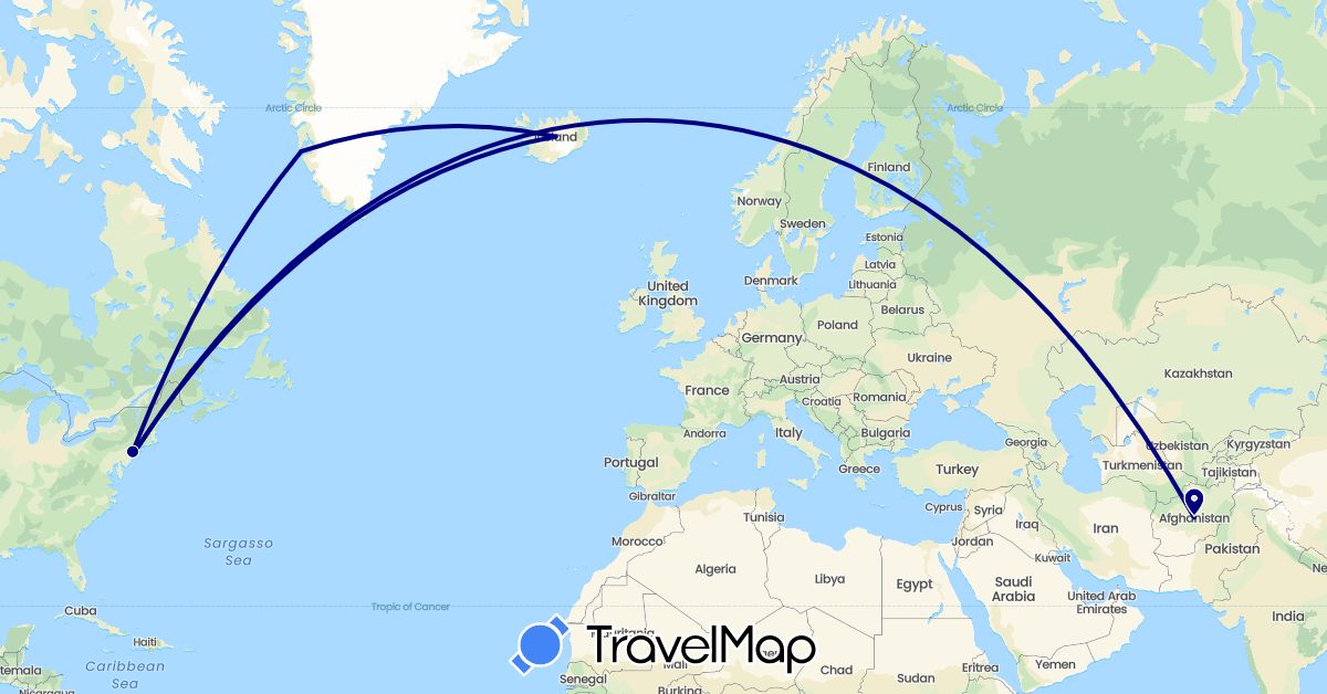 TravelMap itinerary: driving in Afghanistan, Iceland, United States (Asia, Europe, North America)